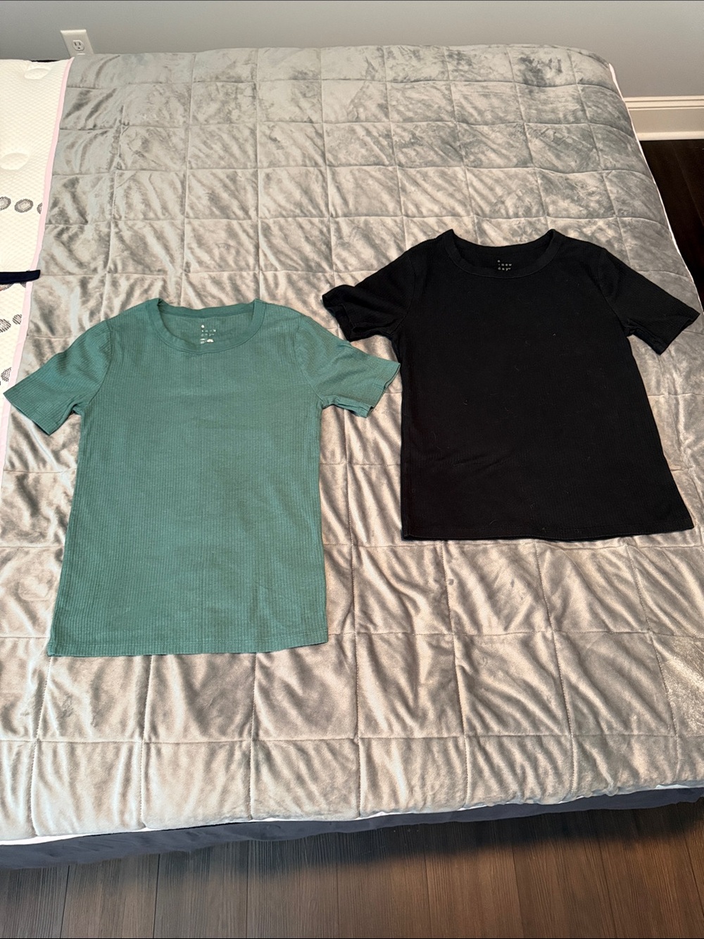 a new day Short Sleeve Ribbed Tee in Teal Green and Black